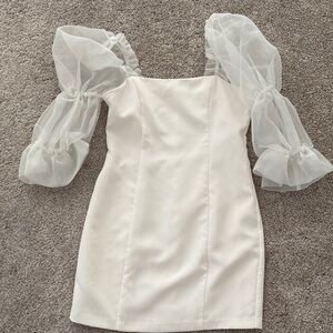 Amanda Uprichard Cream Dress with Sheer Sleeves